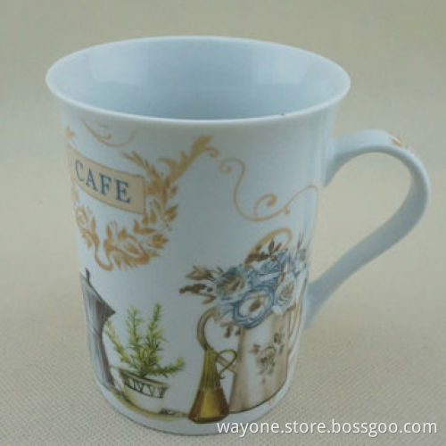 Fine China Ceramic Mug, Cafe Design, Suitable for Rest Time, 9oz Volume, Ideal for Promotional Gift
